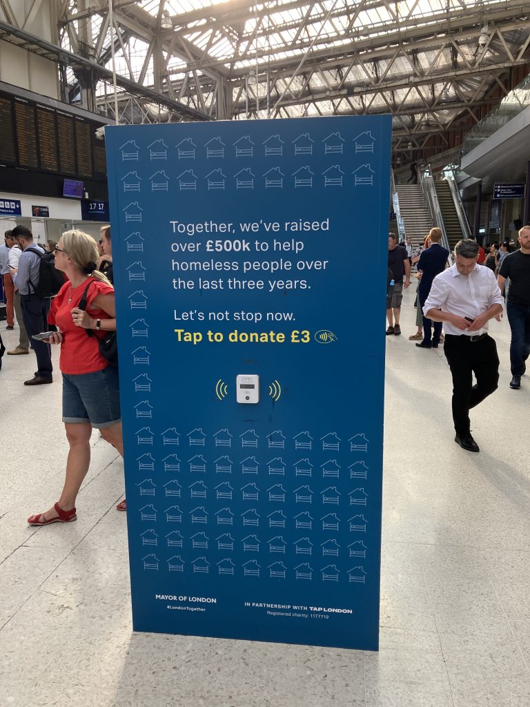 Photo of cashless donation point in  train station
